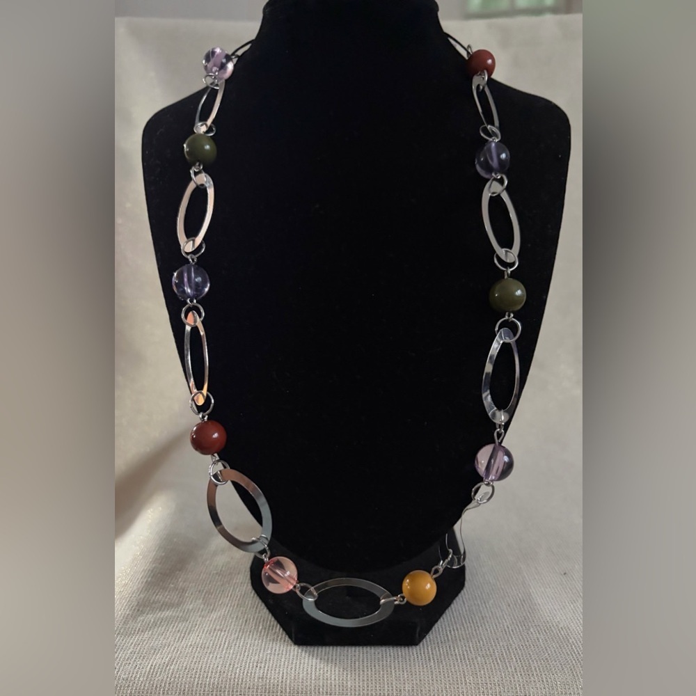 Source Unknown Silver and Multicolor Beaded Necklace